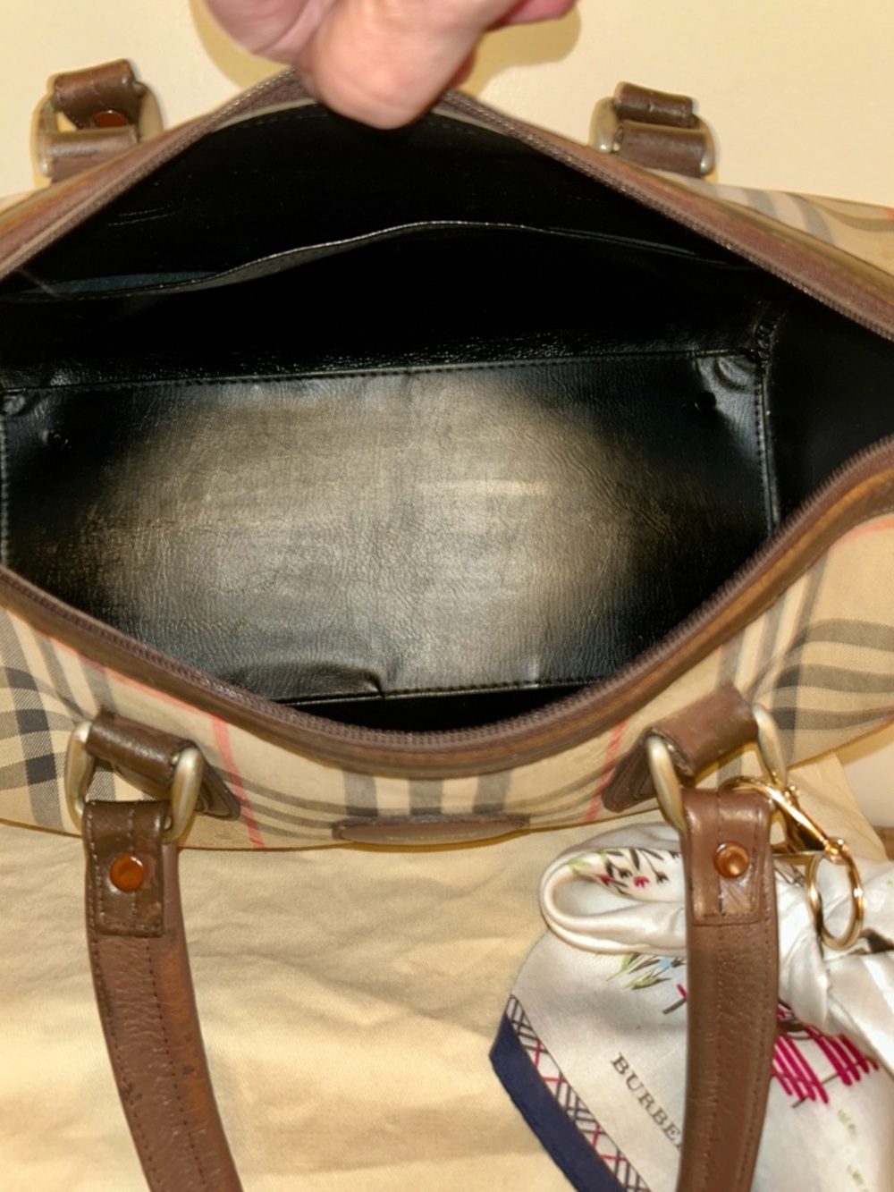 BURBERRYS Nova Check Canvas &
Leather Handbag. With Burberrys Handkerchief. - Picture 12 of 13